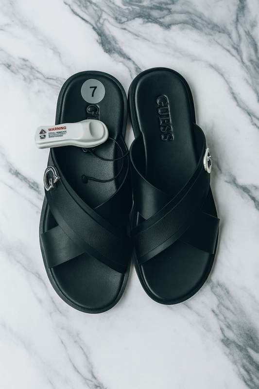 Men’s Black Criss-Cross Slide Sandals – Size 7