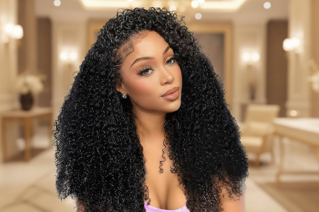 Afro Kinky Curly Glueless Wig 5x5 Bleached Knots Wear Go Wig Pre Cut HD Lace Front Wig 100% Kinky Curly Human Hair Wigs For Women