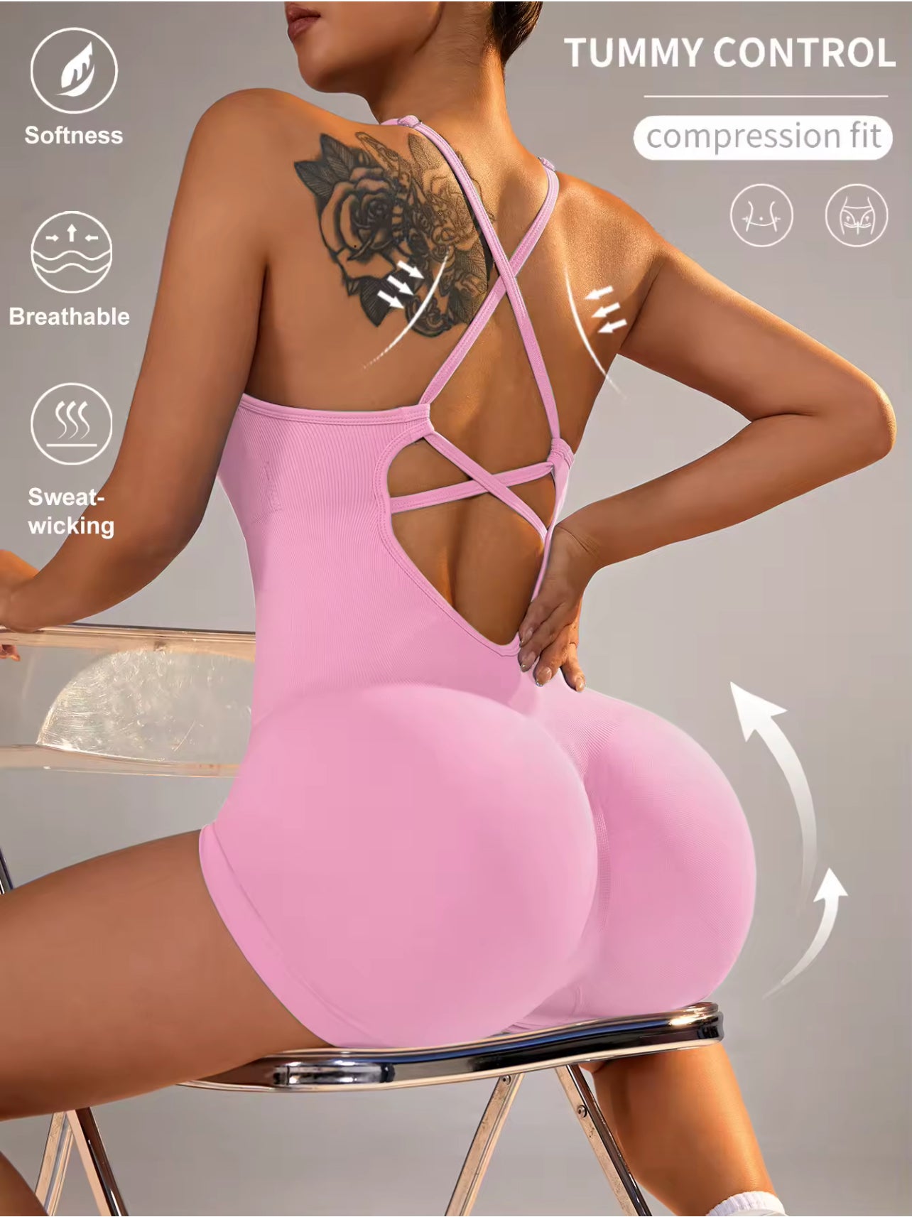 Solid Women Jumpsuit Skinny Short High Elasticity Nylon
Bodysuit Yoga Sports Workout
Gym One Piece