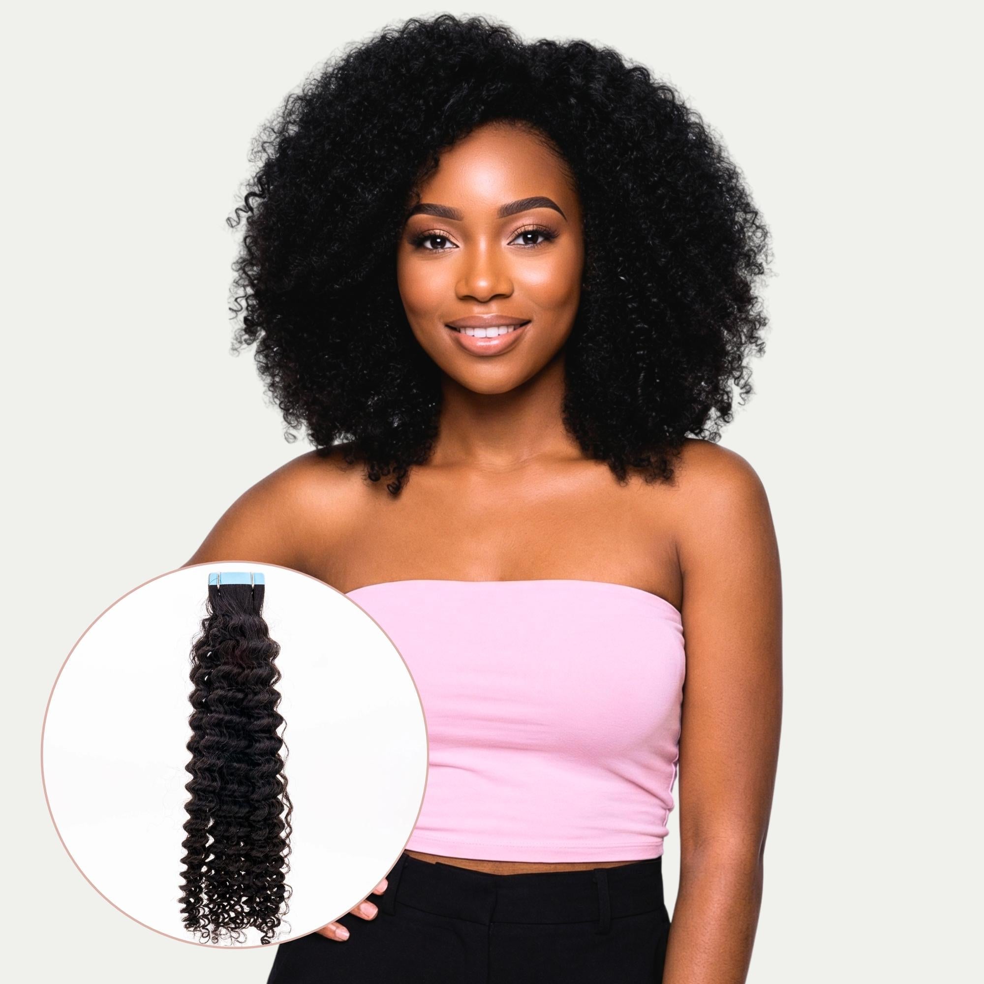 Afro Kinky Curly 100% Human Hair Tape In Extensions