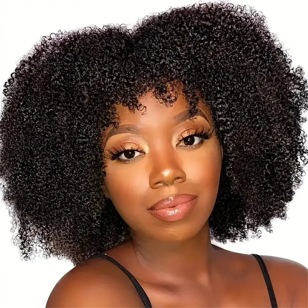 Jerry Curly Human Hair Wig with Bangs | Malaysian Remy Hair | Afro Curly Wig