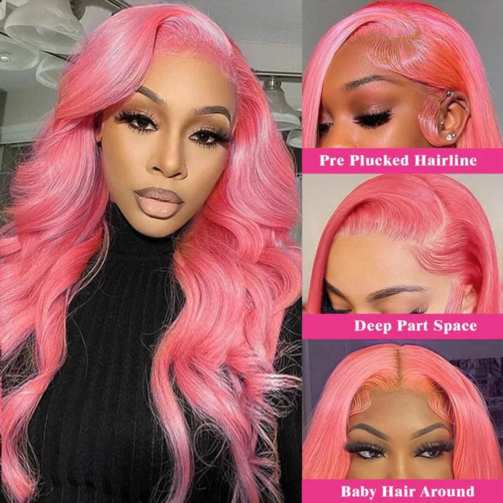 Pink Wig Body Wave 13x4 HD Lace Front Human Hair Wig