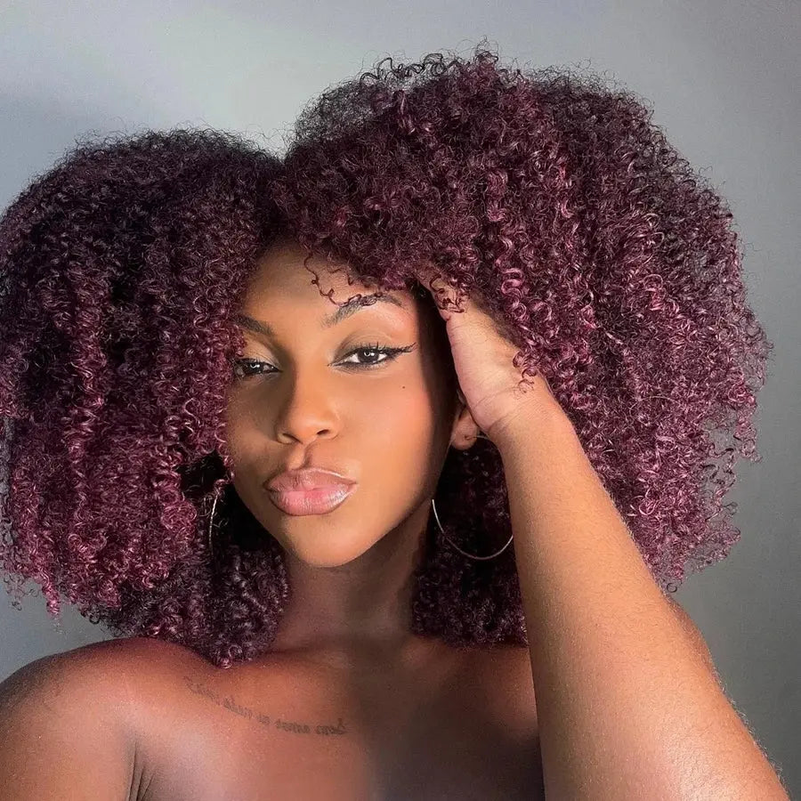Short Bob | 99J | Curly | Bob | Red | Burgundy | Non Lace Front | Bangs | Human Hair Wigs