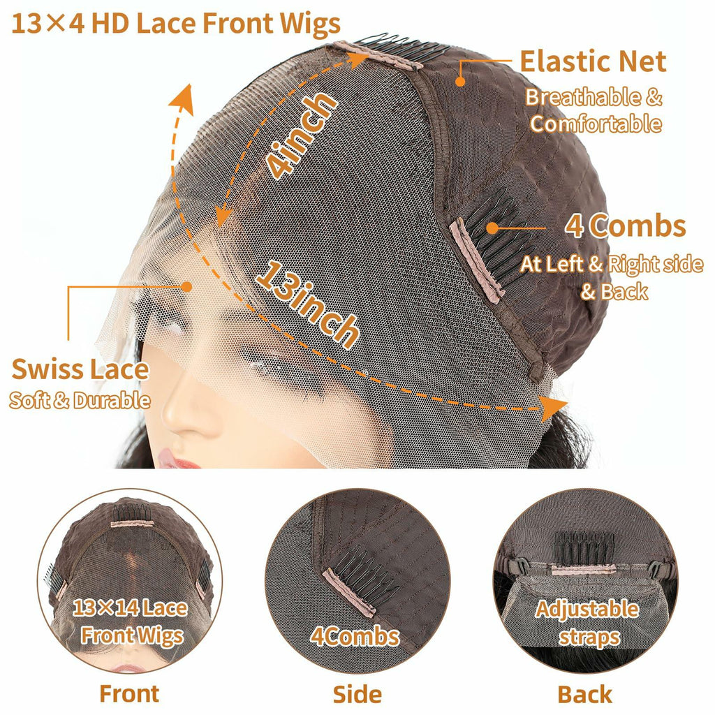 Qunali 13x4 HD Lace Front Human Hair Wig Body Wave 180% Density 22”