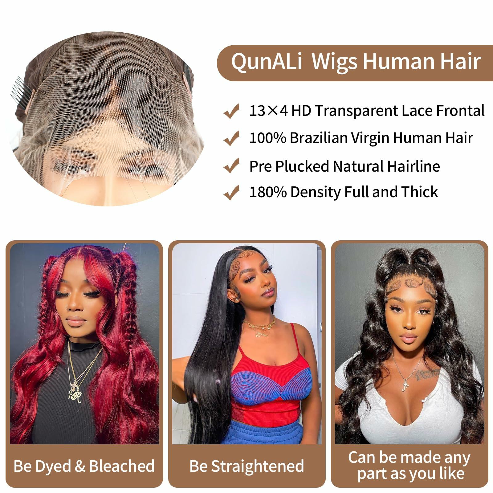 Qunali 13x4 HD Lace Front Human Hair Wig Body Wave 180% Density 22”